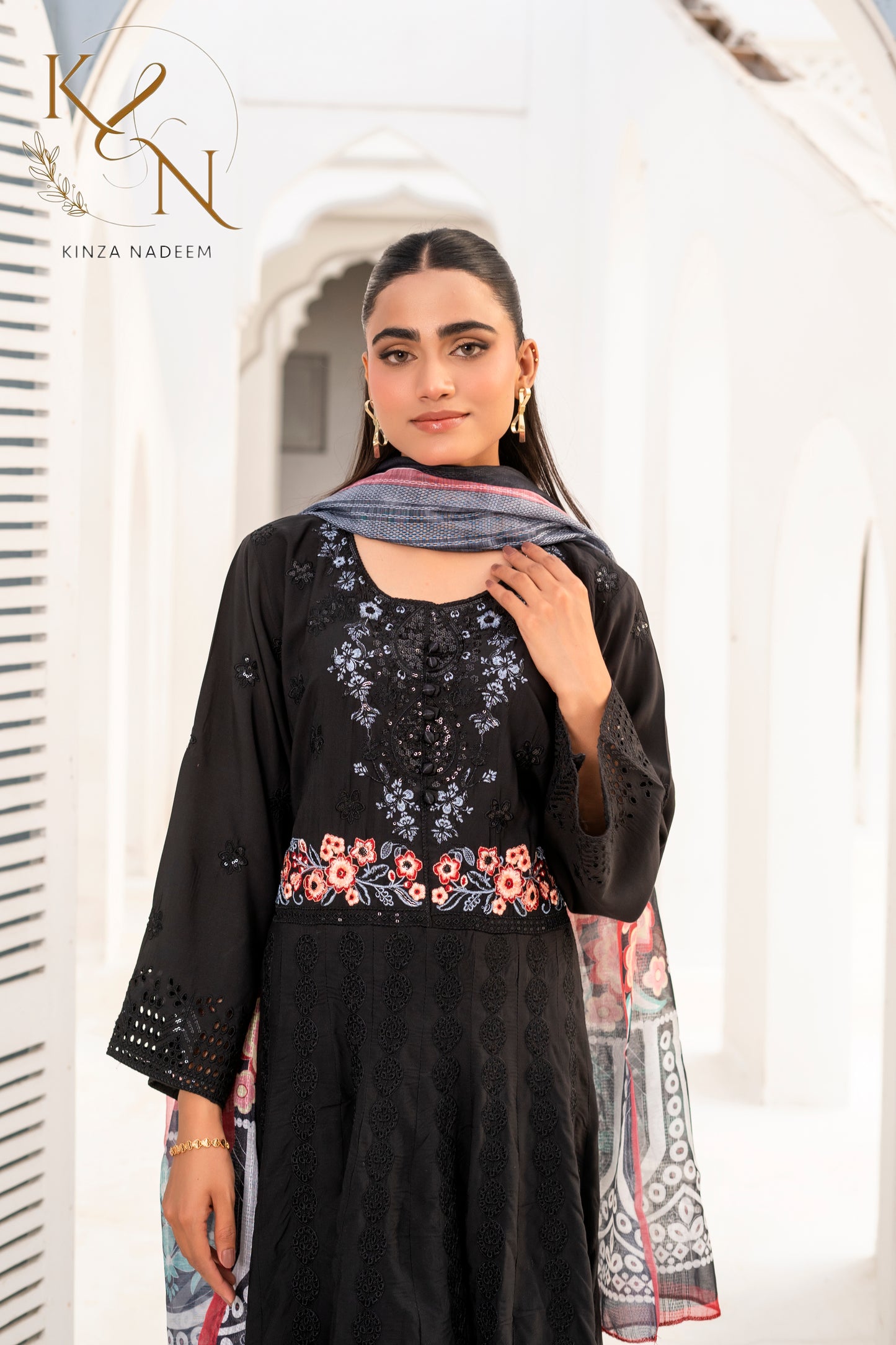 3-PC Embroidered Lawn Frock