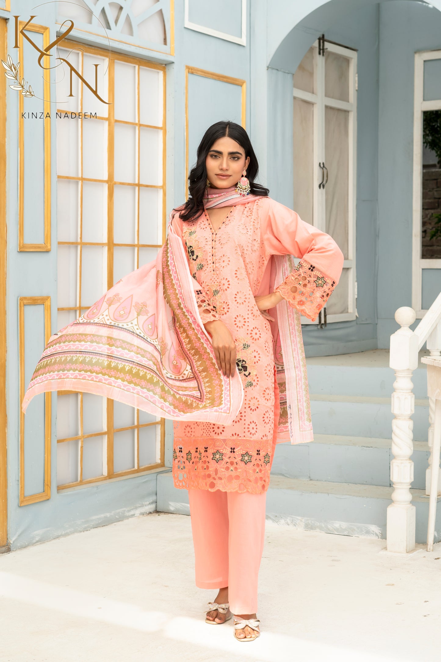 Peach-Pink Embroided 3-PC