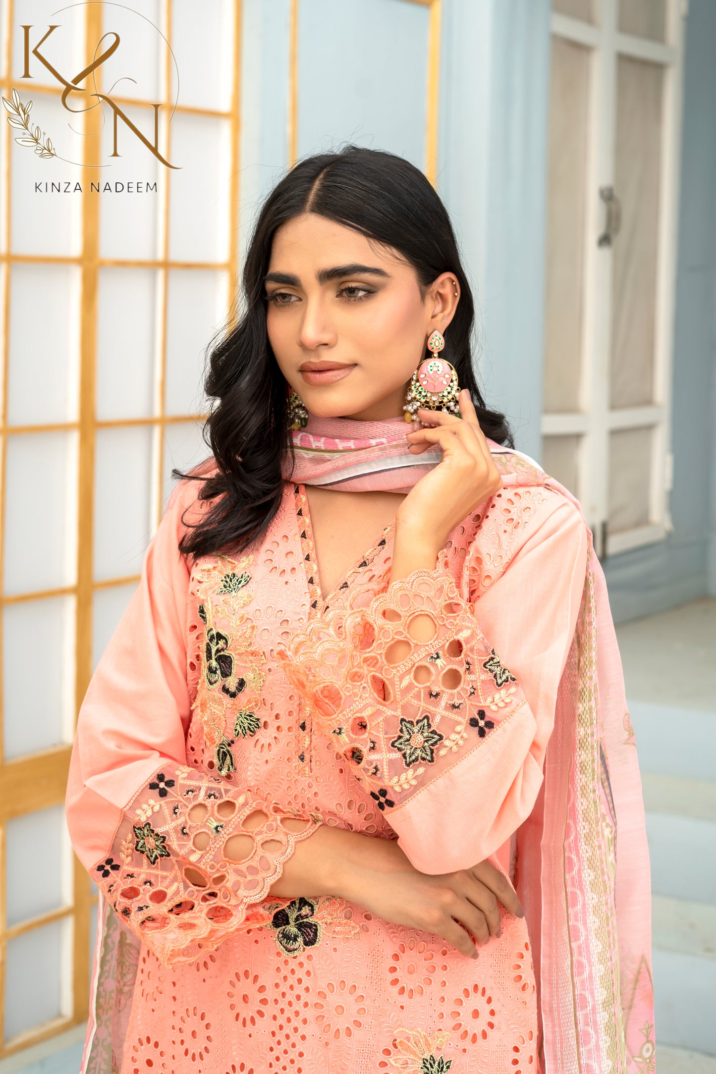 Peach-Pink Embroided 3-PC