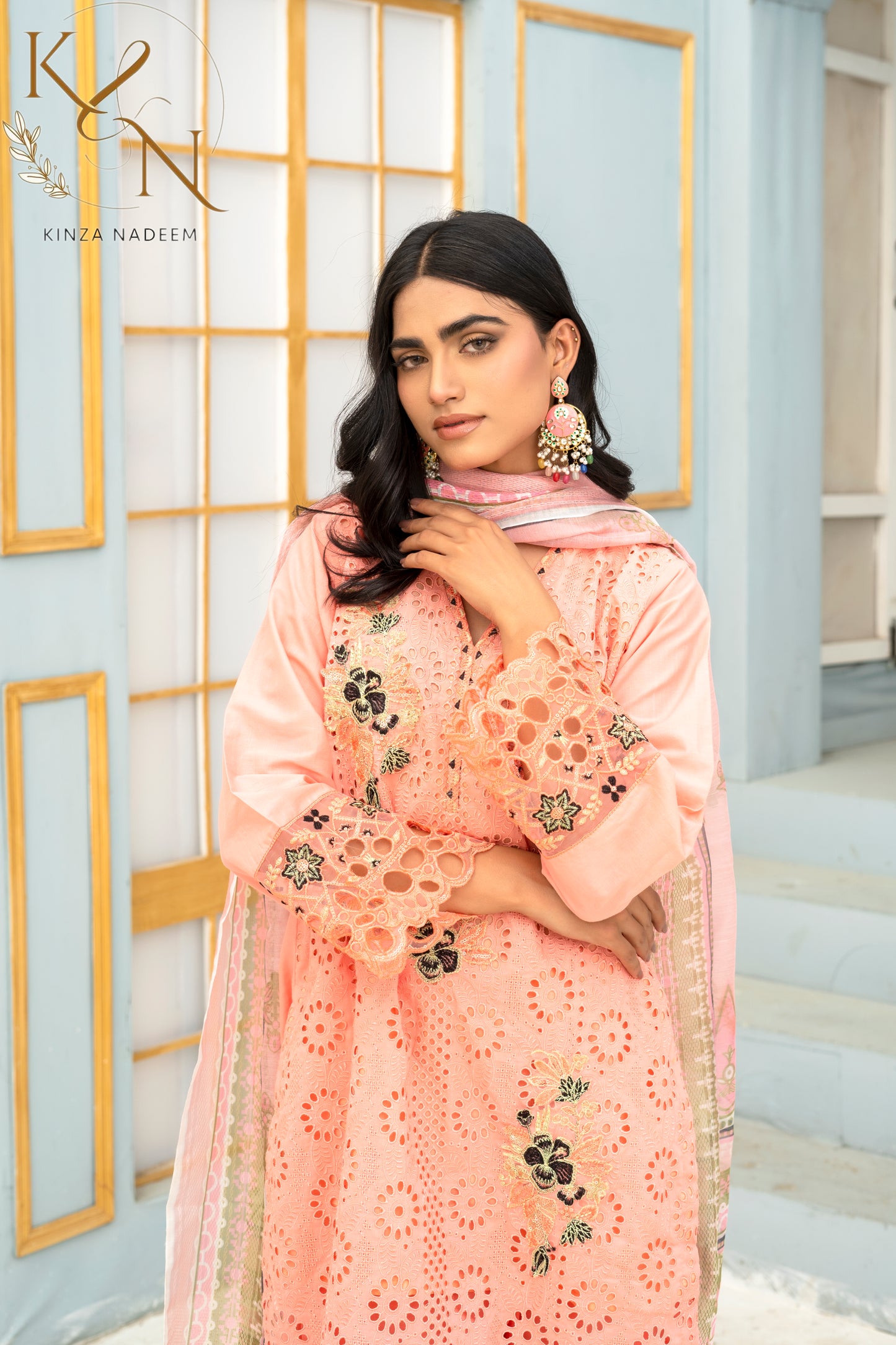 Peach-Pink Embroided 3-PC