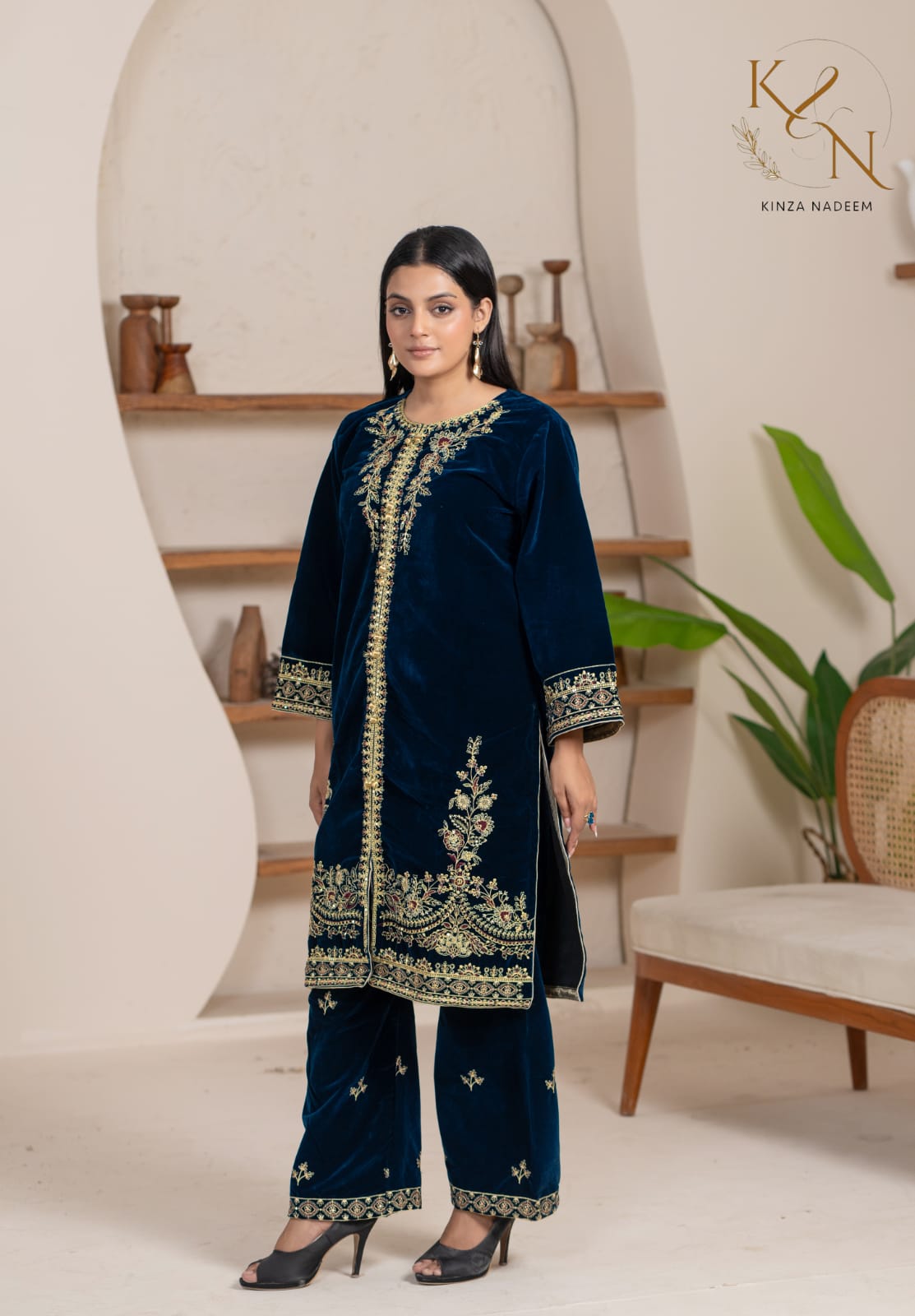 2-PC Embroidered Valvat