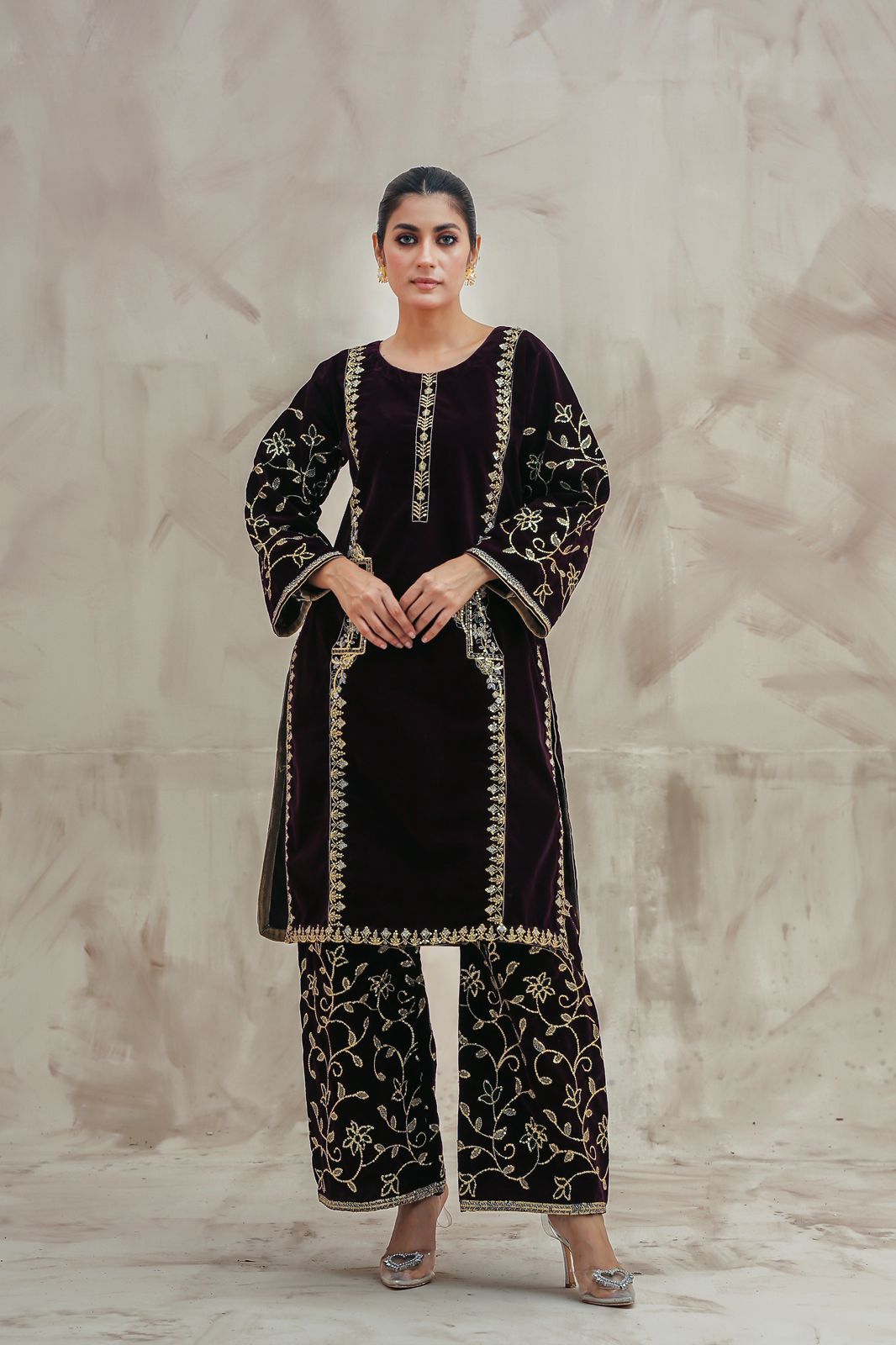 2-PC Embroidered Valvat