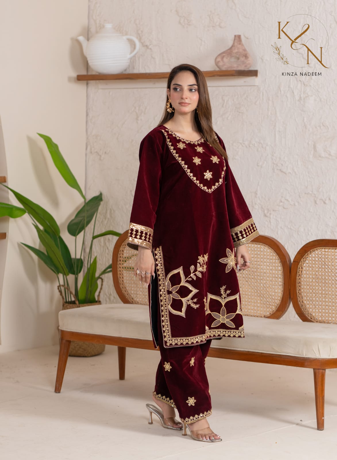 2-PC Embroidered Valvat
