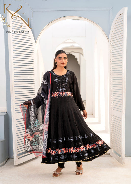 3-PC Embroidered Lawn Frock
