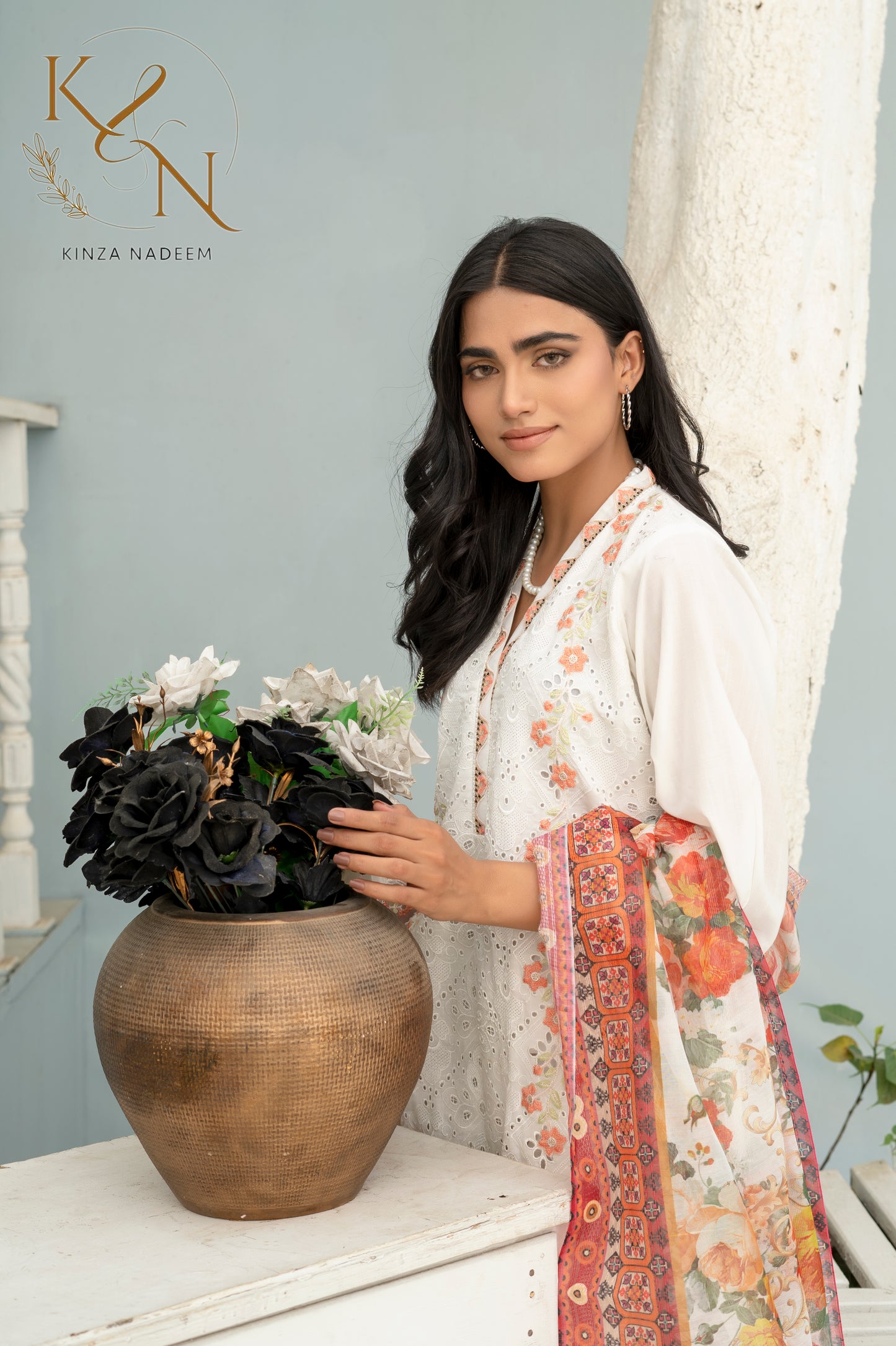 Chandni White Embroided  3-PC