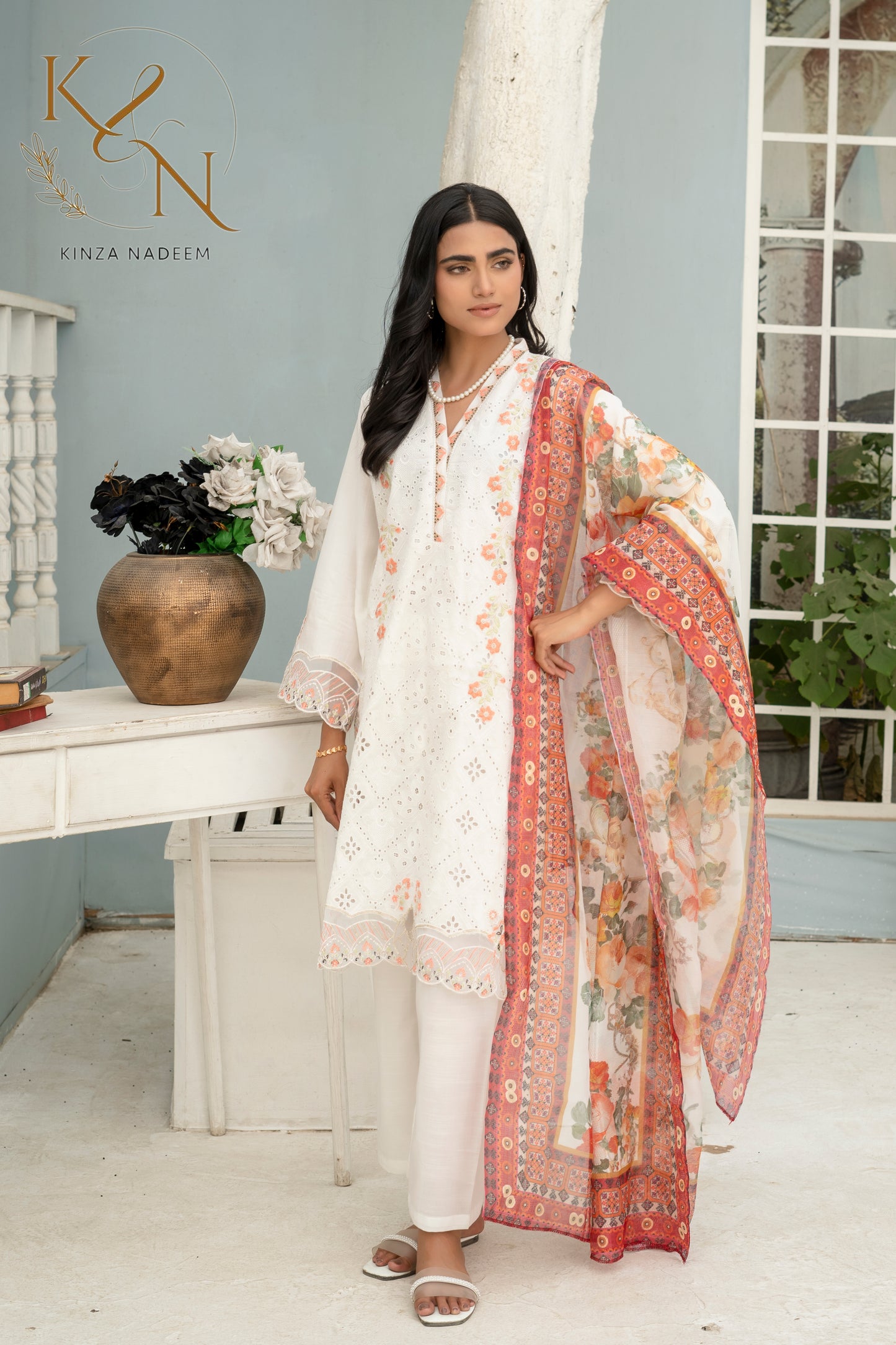 Chandni White Embroided  3-PC