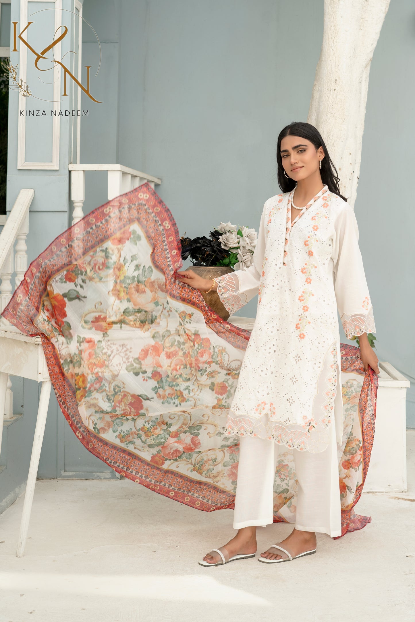 Chandni White Embroided  3-PC