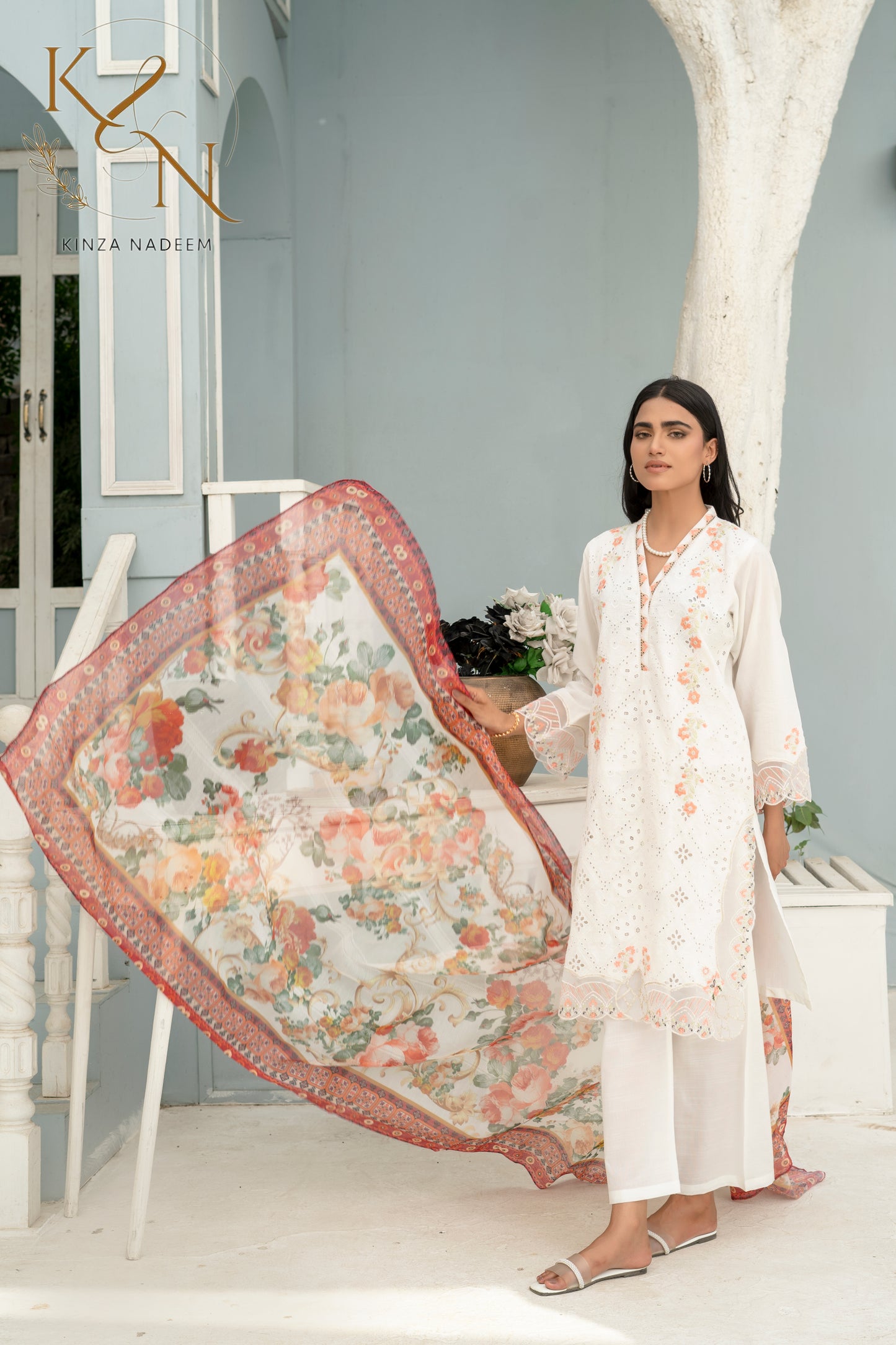 Chandni White Embroided  3-PC
