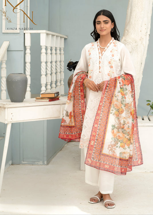 Chandni White Embroided  3-PC