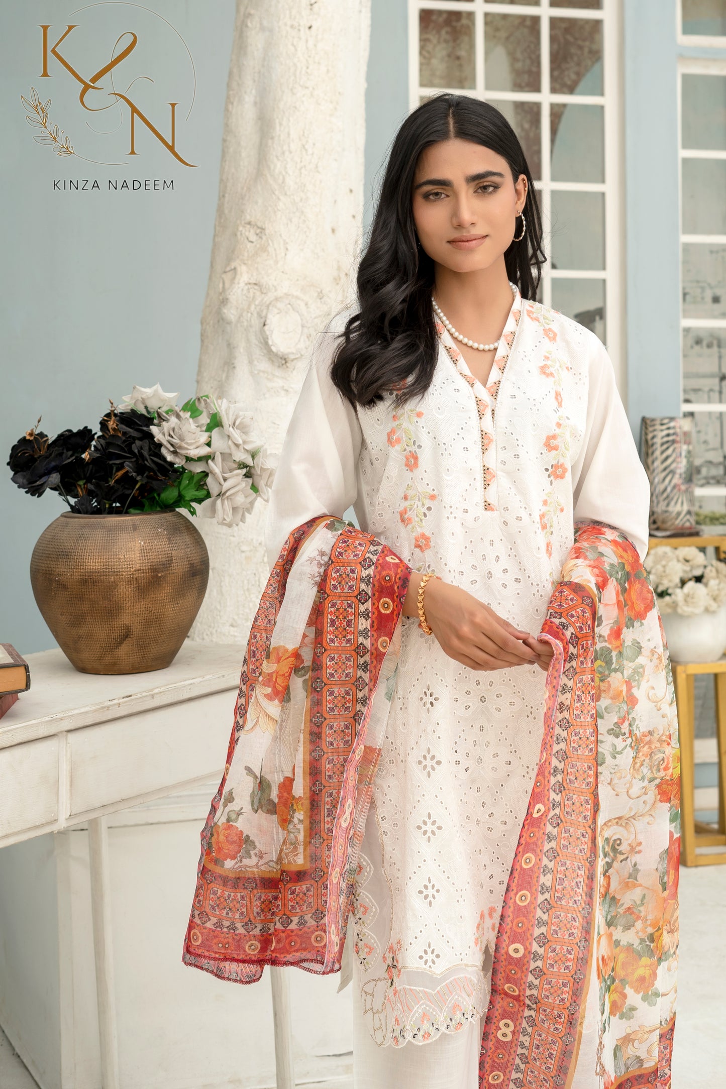 Chandni White Embroided  3-PC