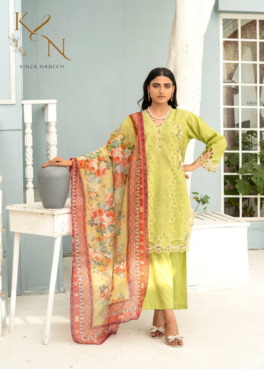 Lime-Green Embroided 3-PC