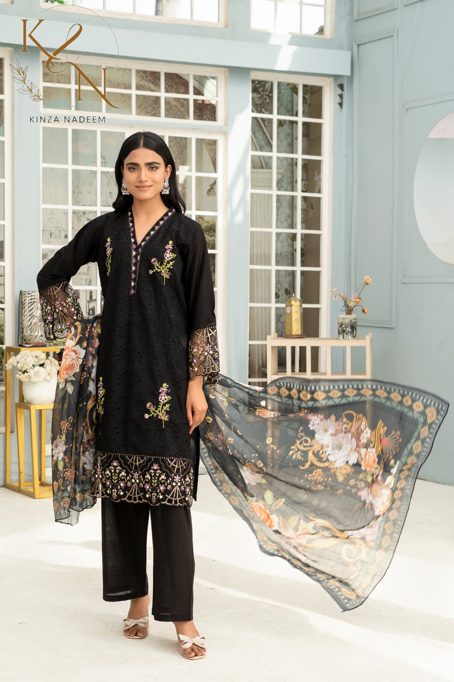 3-PC Embroidered Cambric