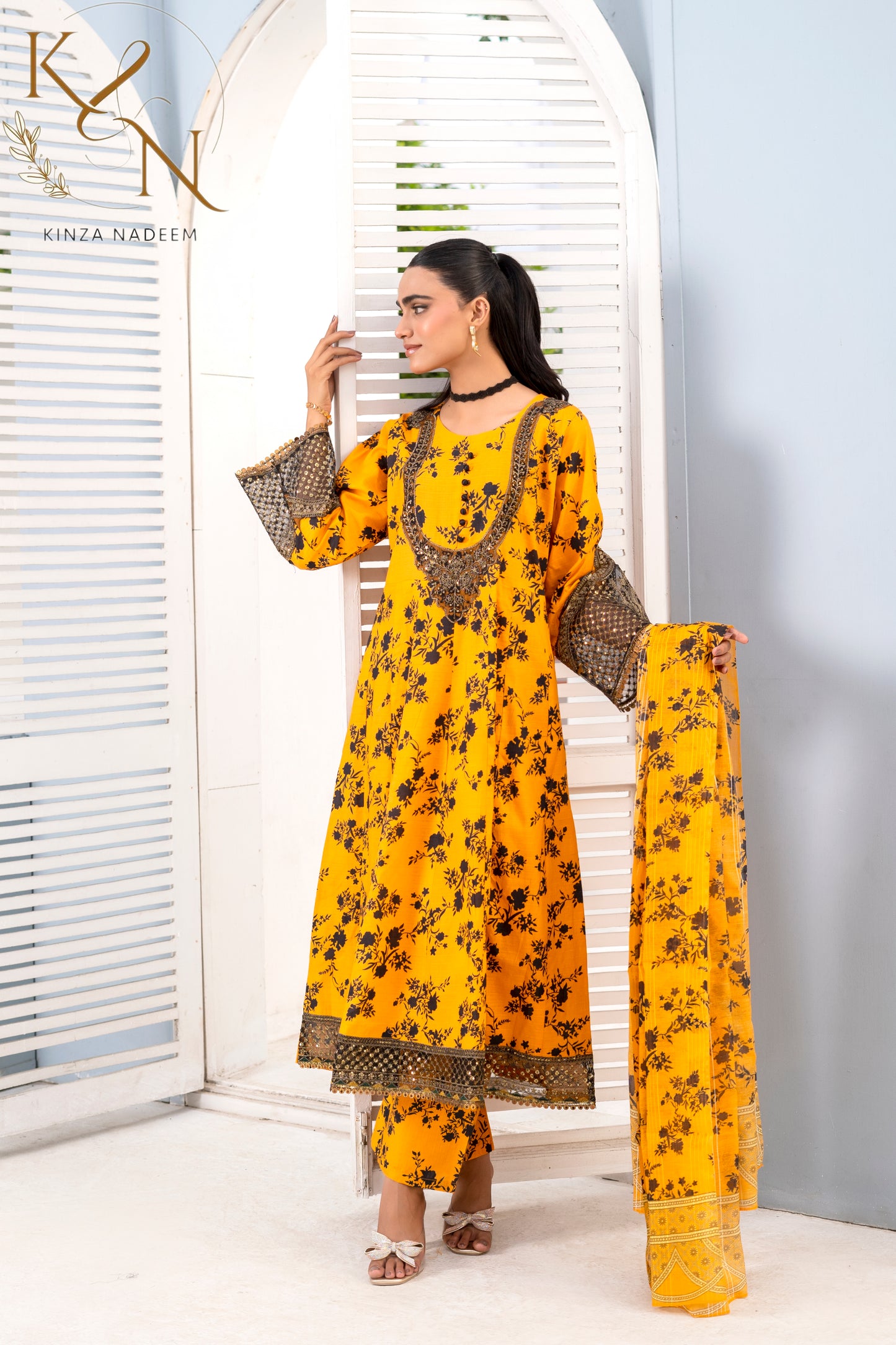 3-PC Embroidered Lawn Frock