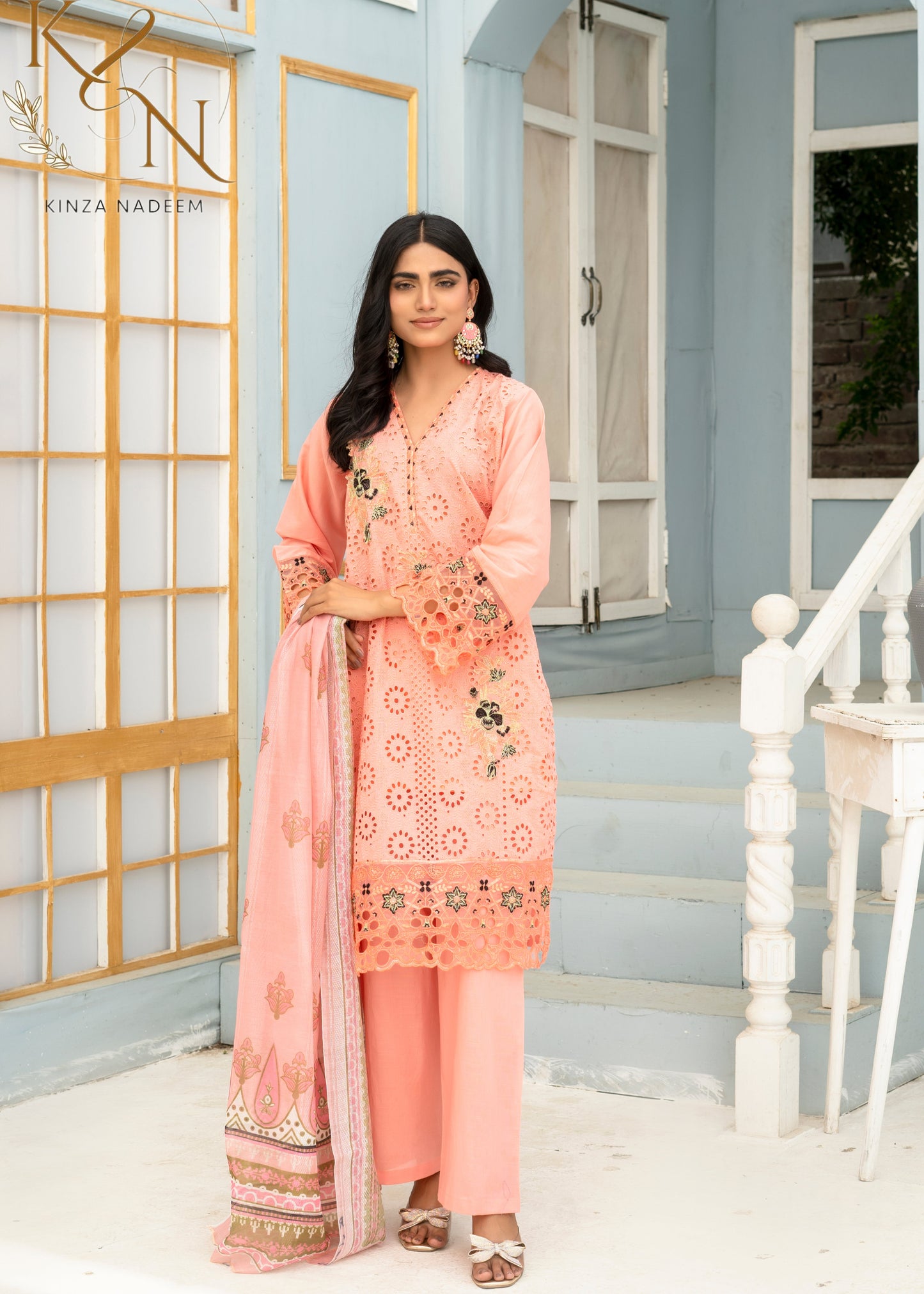 Peach-Pink Embroided 3-PC