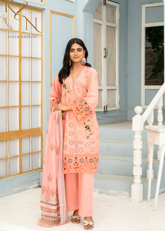 Peach-Pink Embroided 3-PC