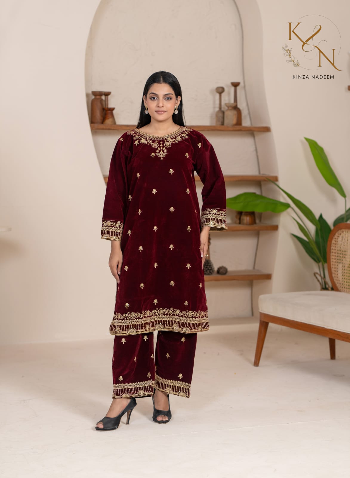 2-PC Embroidered Valvat