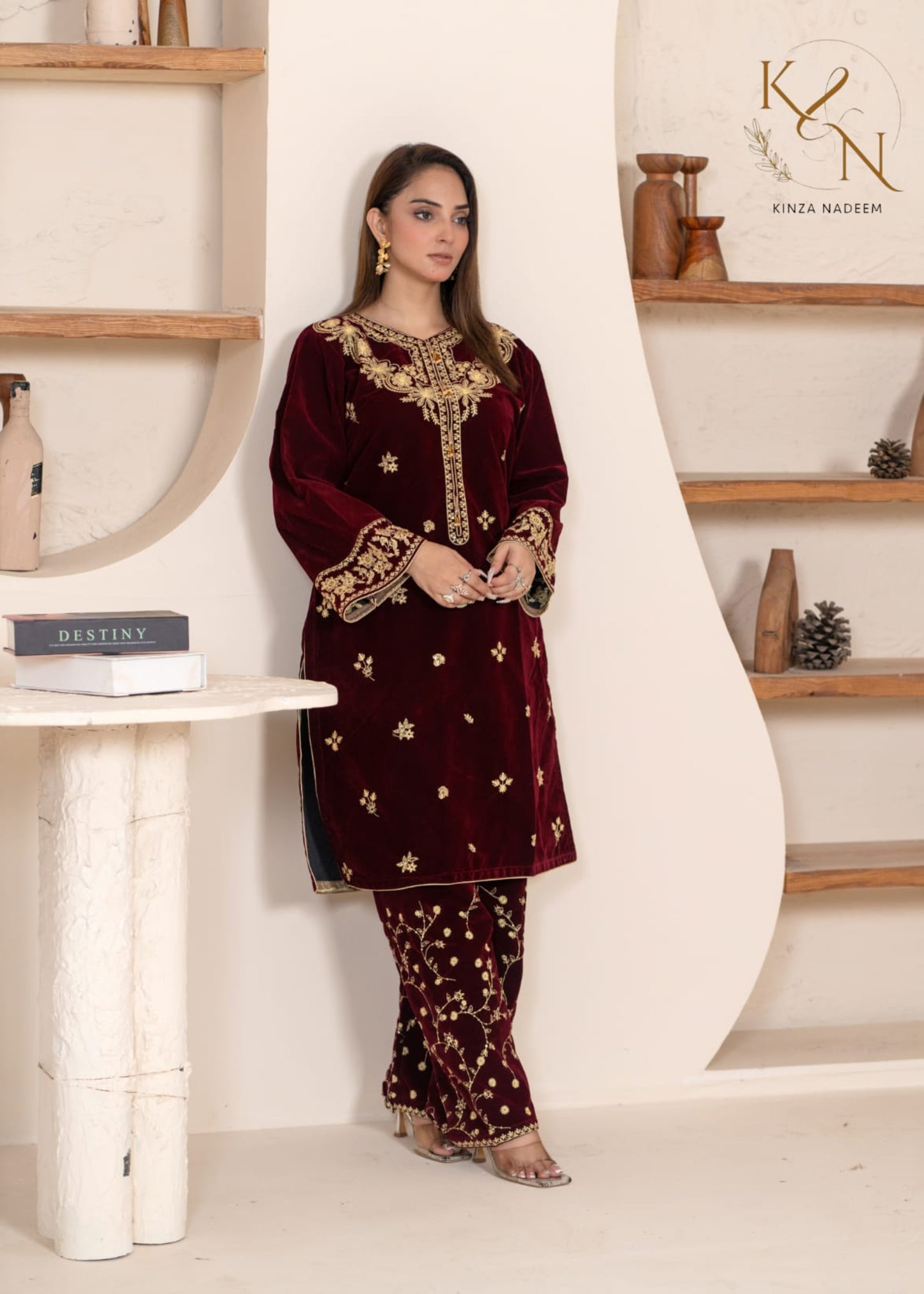 2-PC Embroidered Valvat