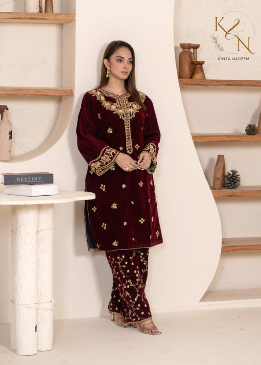 2-PC Embroidered Valvat