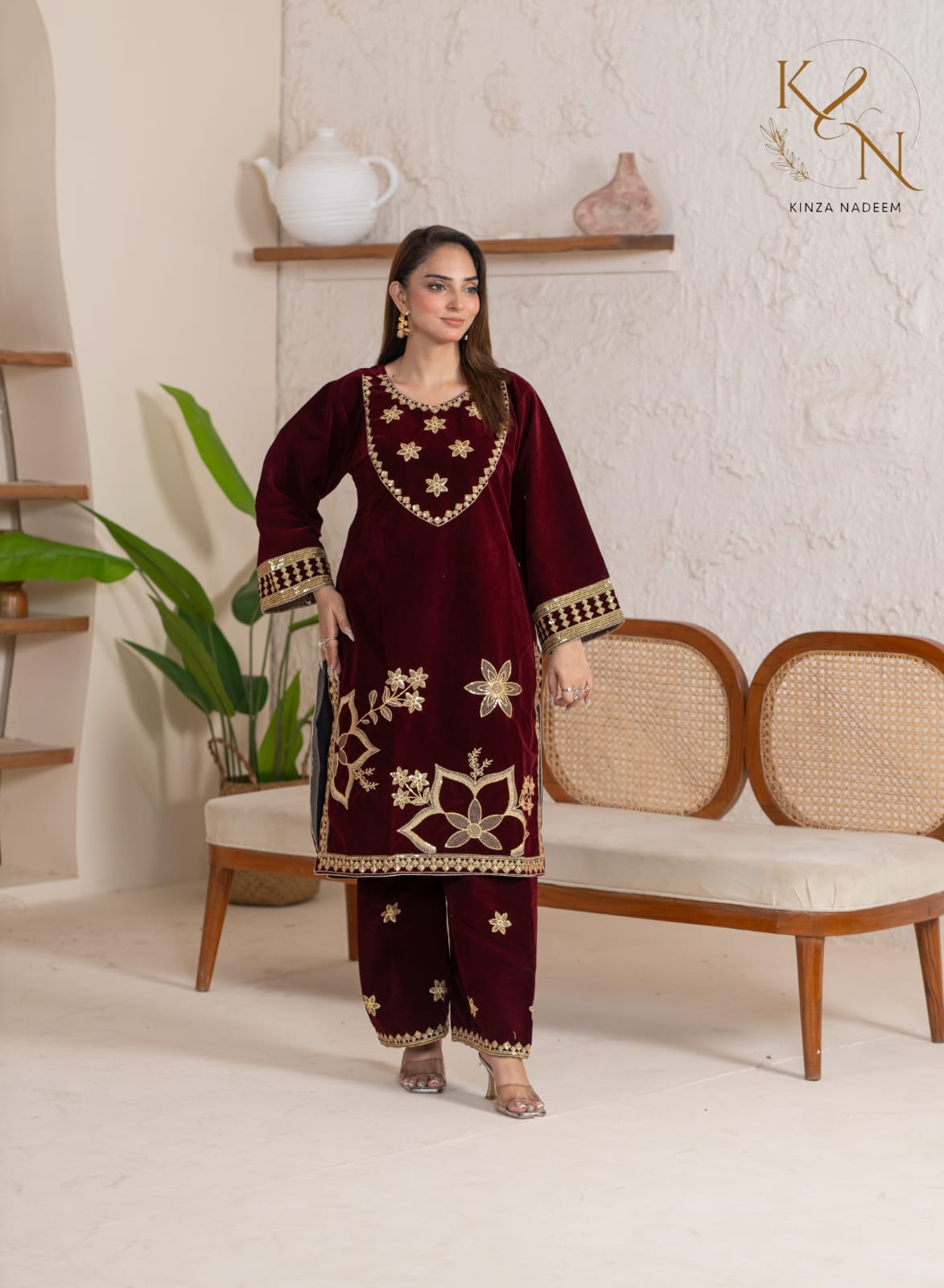 2-PC Embroidered Valvat