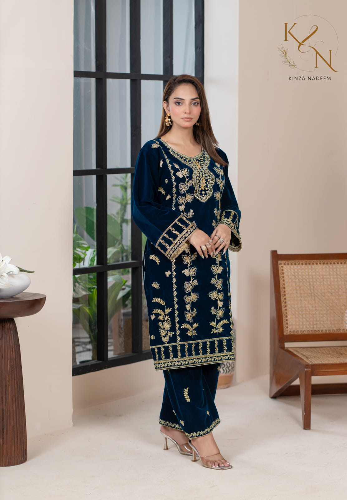 2-PC Embroidered Valvat