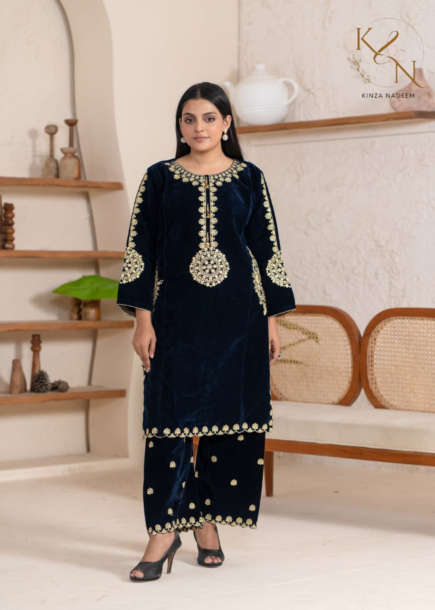 2-PC Embroidered Valvat