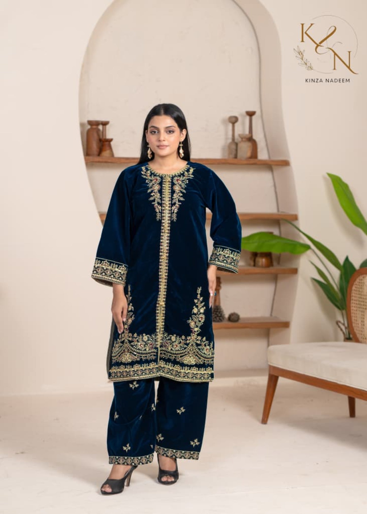 2-PC Embroidered Valvat