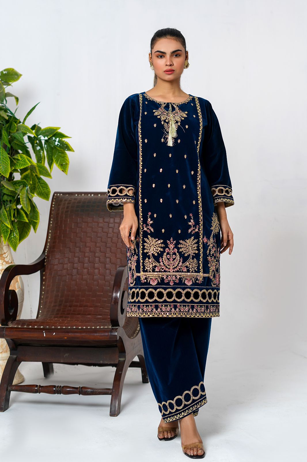 2-PC Embroidered Valvat