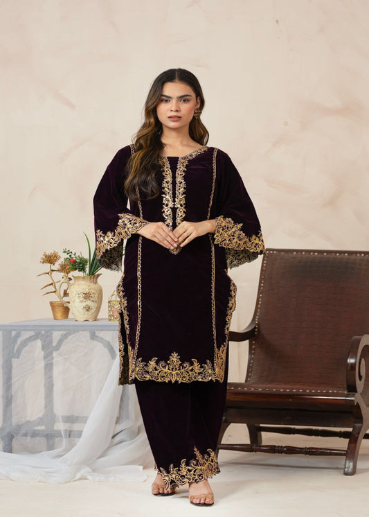 2-PC Embroidered Valvat