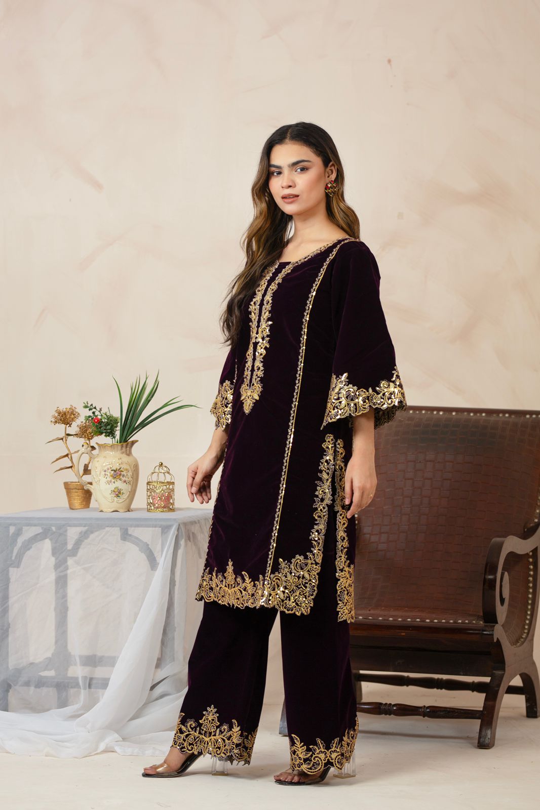 2-PC Embroidered Valvat