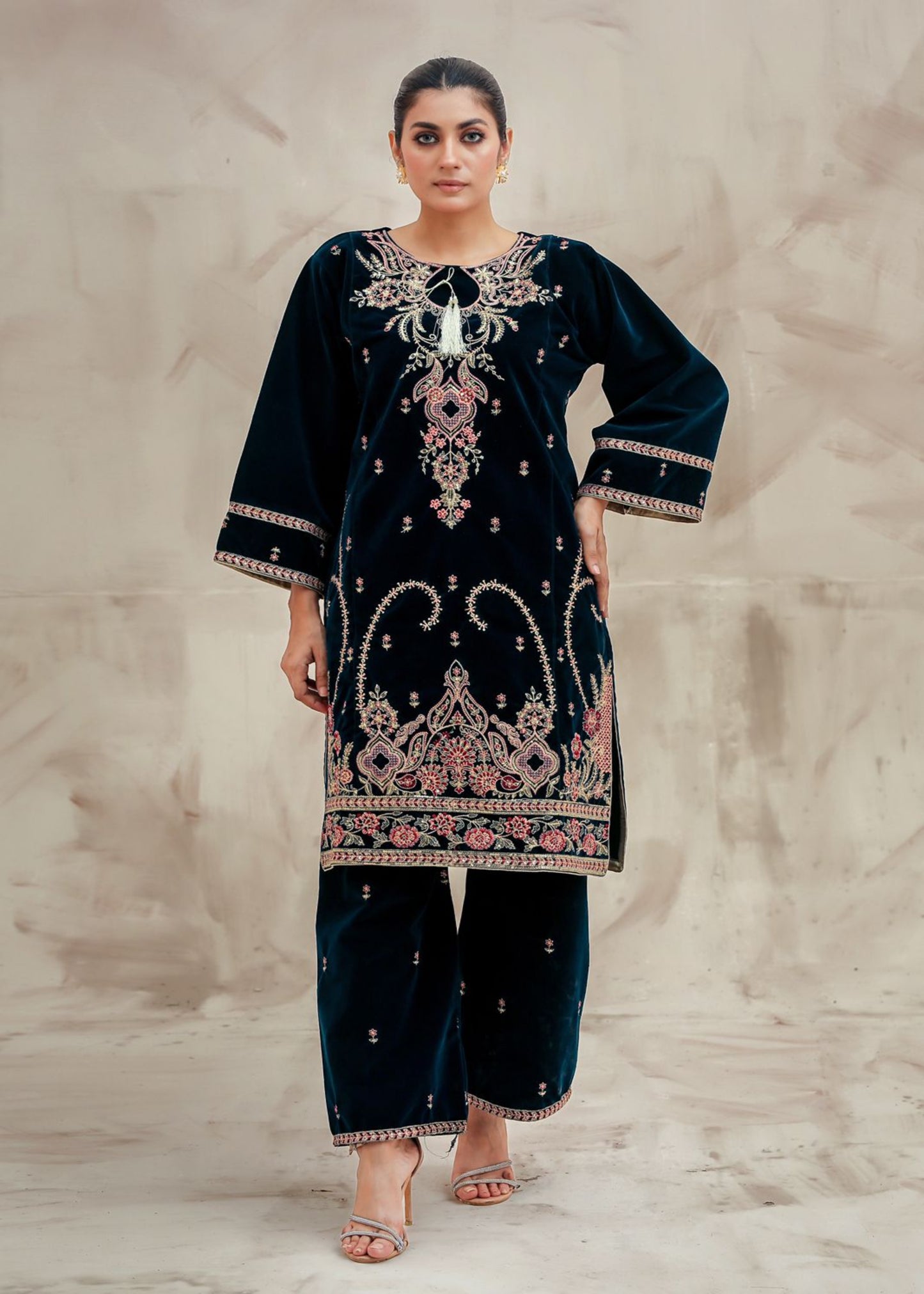 2-PC Embroidered Valvat