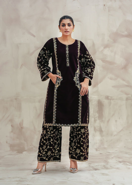 2-PC Embroidered Valvat